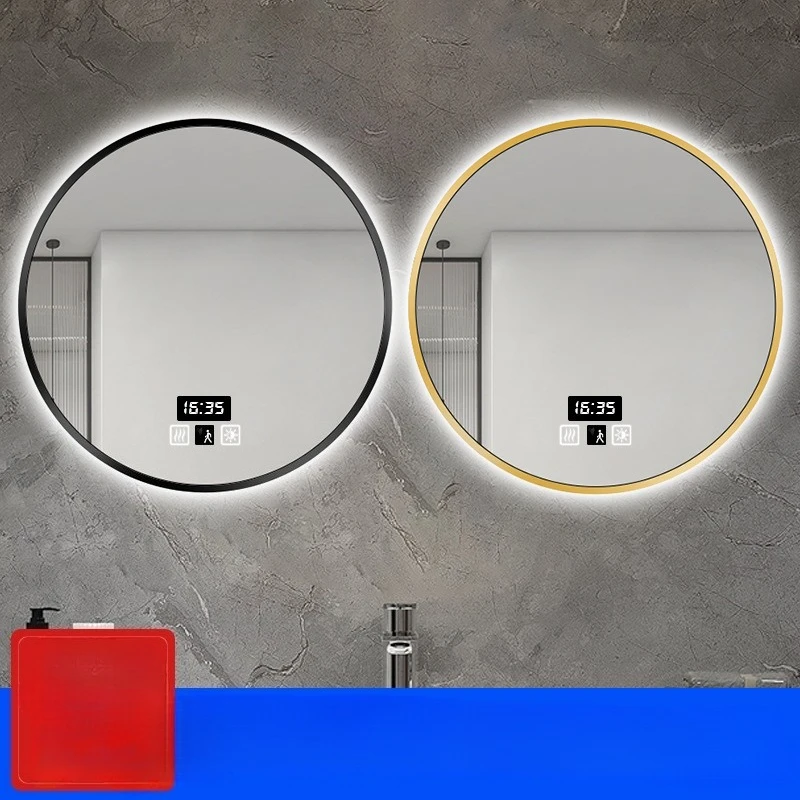 Fashion Diameter 50CM Round Bathroom Mirror Led Luminous Hotel Bathroom Makeup Mirror Induction Mirror Touch Screen Anti-fog