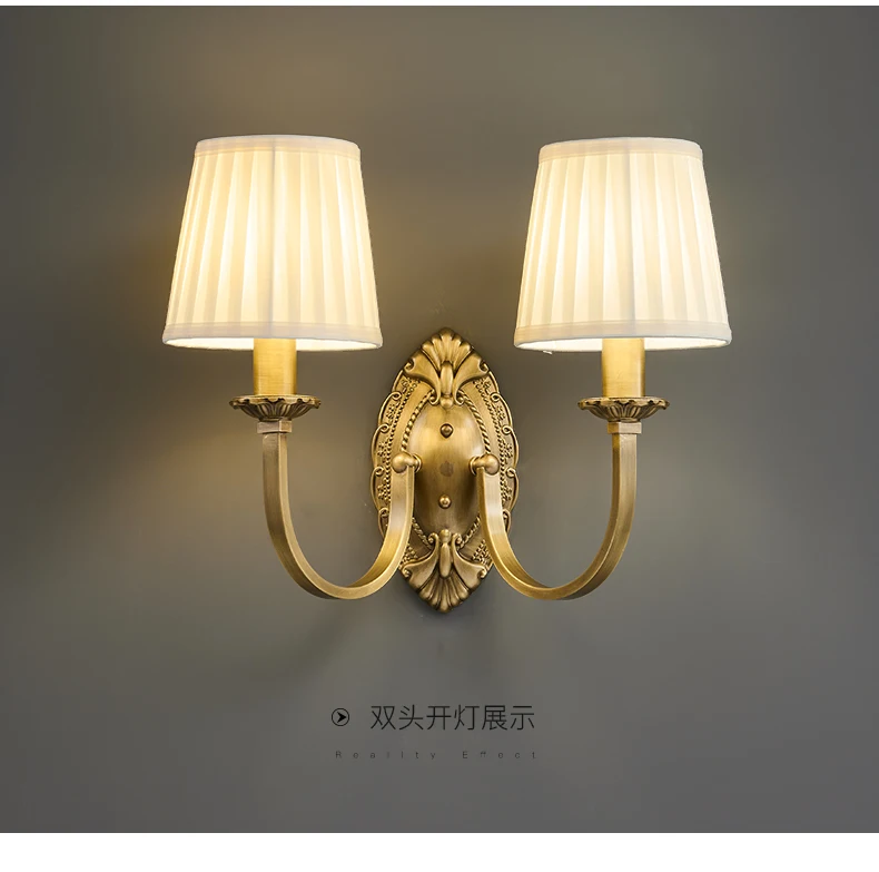 

All copper wall lamp living room background American retro creative bedroom bedside French medieval