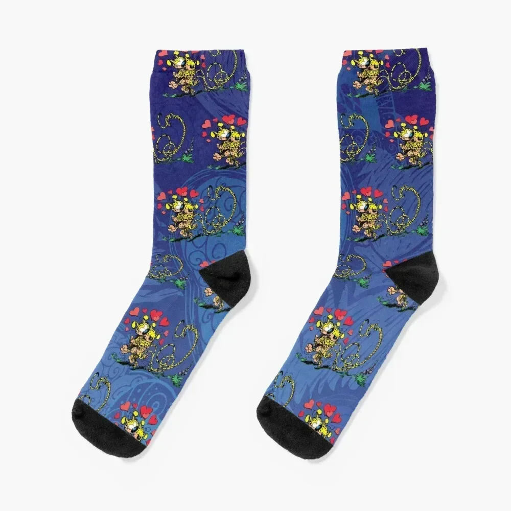 

Marsupilami in love with girl / Dark blue design / Pattern Socks floral christmass gift luxe essential Women Socks Men's