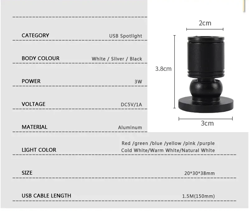 Led USB Spotlight 3W DC5V Jewelry Cabinet Showcase Counter Lamp Surface Mounted Ceiling Mini  Downlight fixture