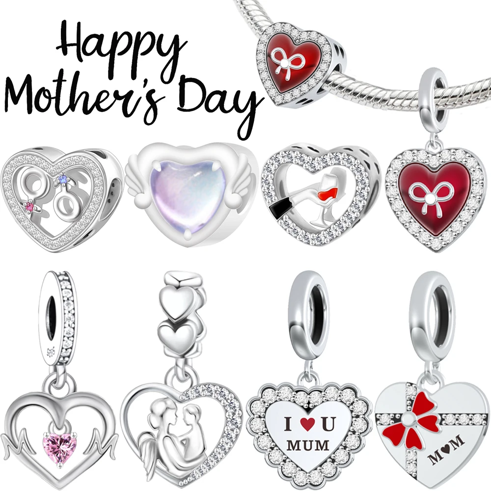 

Love Heart Shape Mum Pendant Charm Fit Pan Charms Bracelet Beads Necelace DIY Women Mother's Day Jewelry Gift 2025 New Arrival