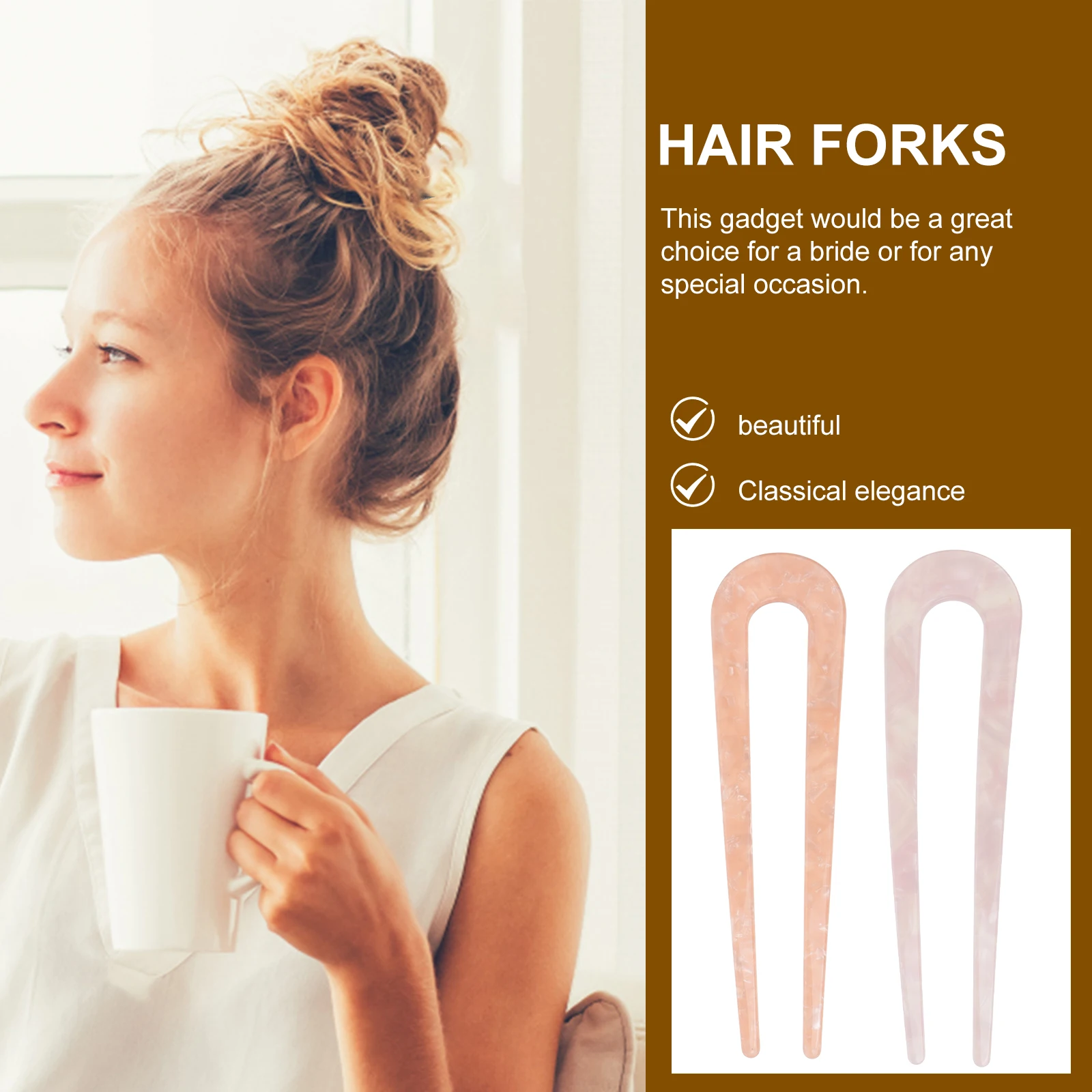 

2pcs U-shaped Hair Pins Fashionable Claw Clips for Long Hair Women Party Wedding Ornaments Practical Accessories Travel