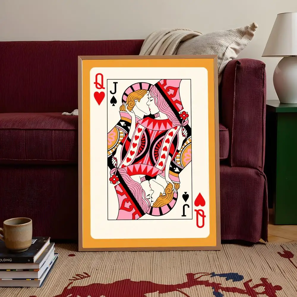 Queen of Hearts Wall Art Print, Colorful Playing Card Illustration, Maximalist Dopamine Decor Poster