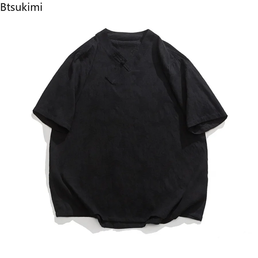 2025 Men's Traditional Chinese Hanfu Tops Loose Casual T-shirt Kimono Breathable Retro Cotton Linen Shirt TaiChi Kung Fu Uniform