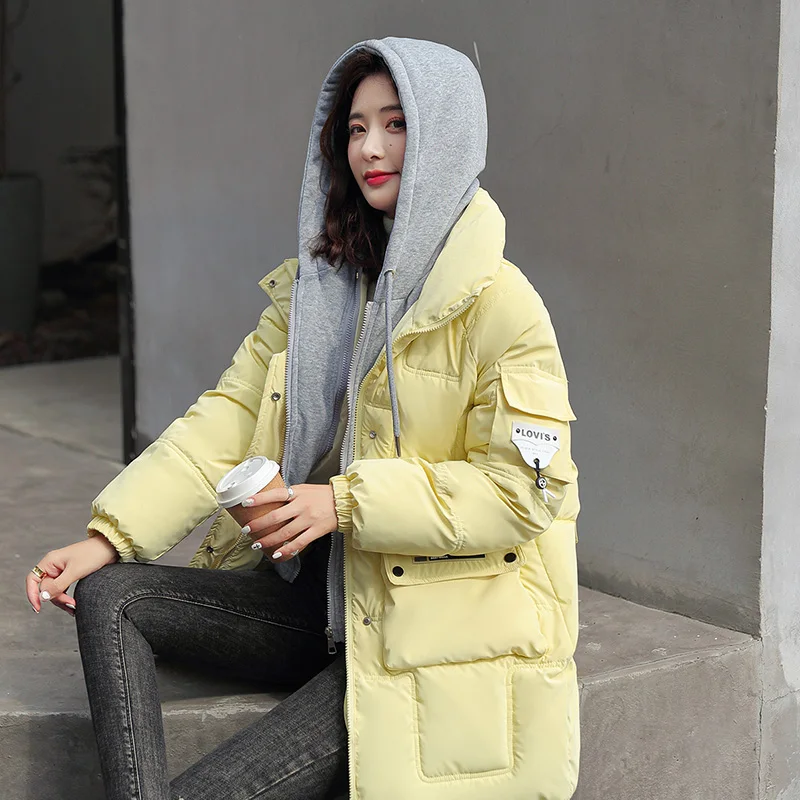 Women\'s Fashion Klein Blue Jacket 2022 Winter Down Cotton Warm Hooded Coat Solid Color Loose Thicken Warm Female Parka Coat