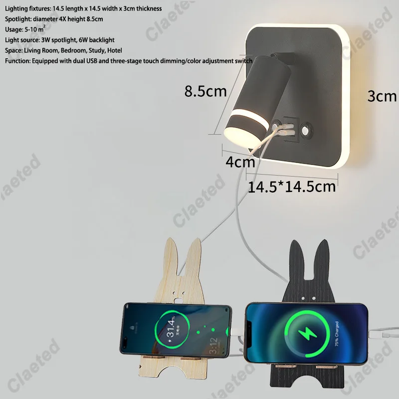 Nieuwe Scandinavische minimalistische wandlamp Hotelinterieur LED-leeslamp Gang Slaapkamer USB Opladen Nachtkastje Versier wandlamp