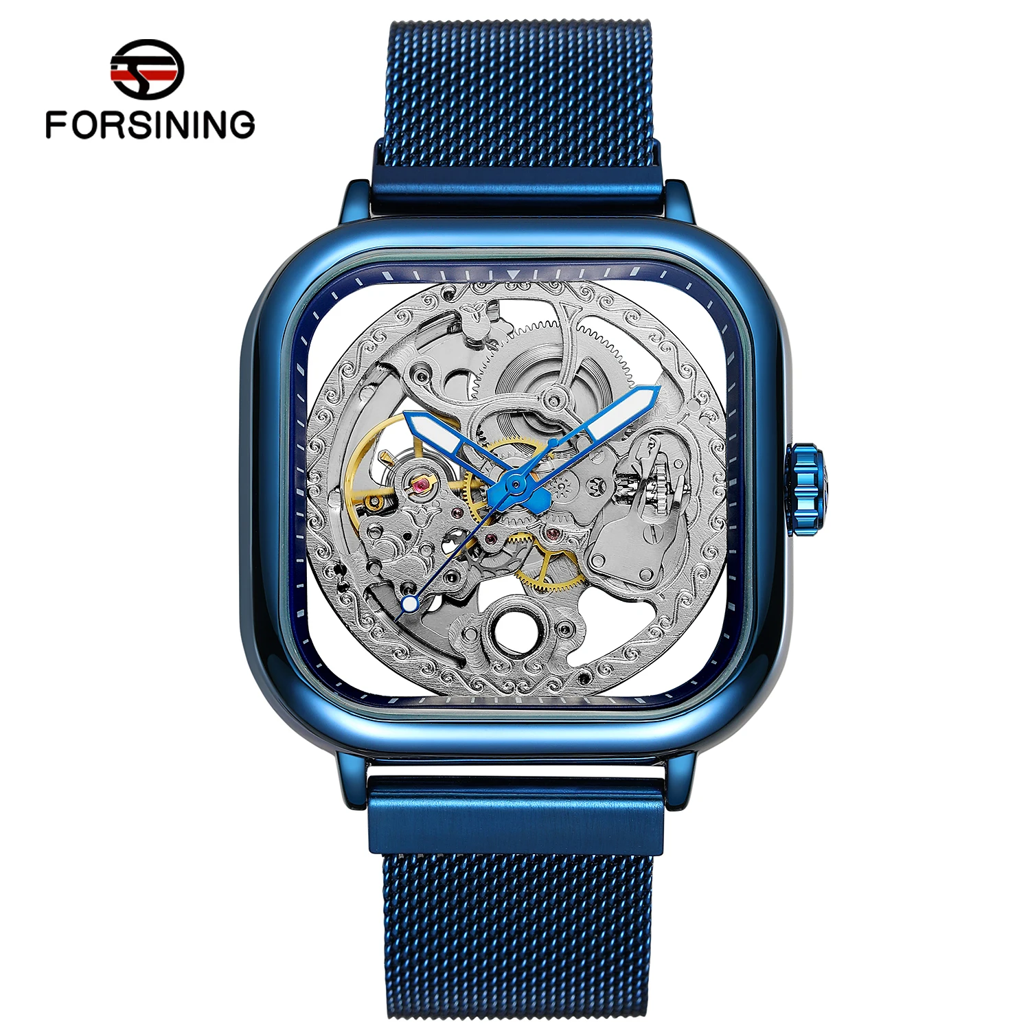 Forsining Top Brands Mechanical Men Watch Waterproof Fashion Square Dial Automatic Clockwork Hollow Out Gold Male Wristwatch