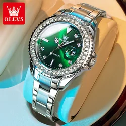 OLEVS-reloj de cuarzo para mujer, accesorio Original de lujo con diamantes, resistente al agua, de cuero y acero inoxidable