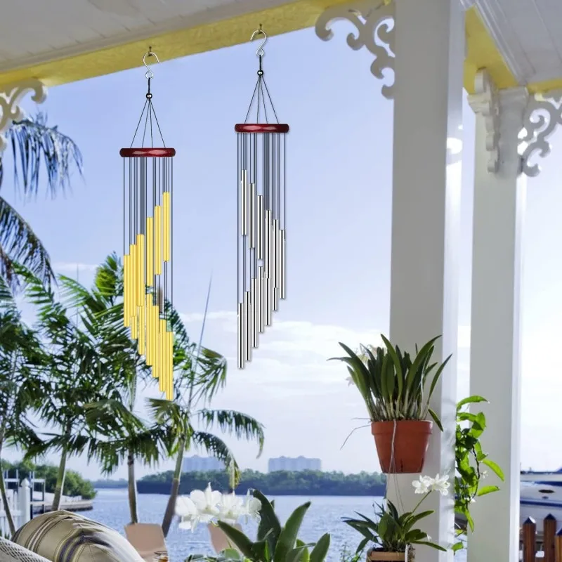 New Simple Metal Aluminum 12 Tubes Wind Chime Balcony Patio Hanging Pendant Home Garden Bells Decoration Housewarming Gifts