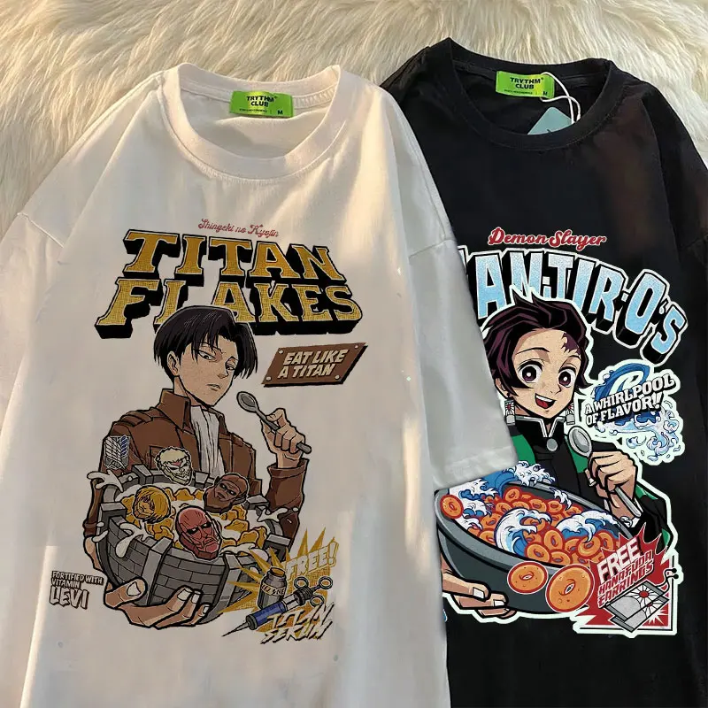 Camiseta de manga corta de poliéster para mujer, ropa con estampado de Titan Attack Shingeki No Kyojin, estética, Blanca