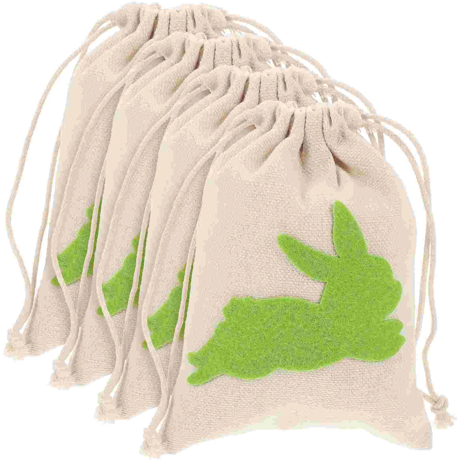 4 Pcs Bunny Drawstring Bag Easter Bags Giftbags with Candy Treats Small Cloth Party Favors Rabbit Design