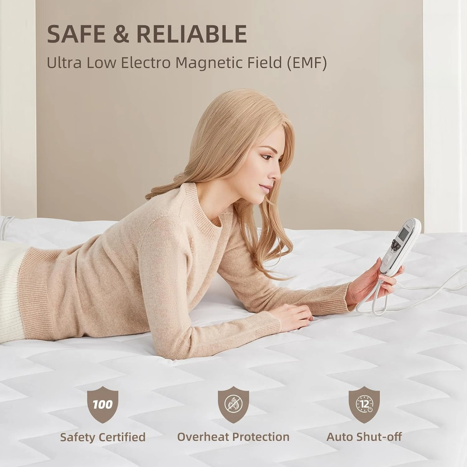 وسادة مرتبة كهربائية ممتازة متعددة المناطق، مقاس كينج، 78 بوصة × 80 بوصة، وحدات تحكم مزدوجة، 9 إعدادات للحرارة، إيقاف تلقائي لمدة 1-12 ساعة، جديد #5