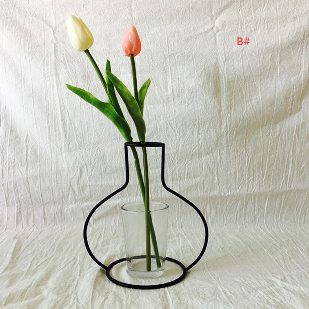 

Elegant Iron Art Frame Dried Flower Vase Garden Modern Brief Creative Iron Decorations Sturdy Safe Durable Use Ultra Clear Glass