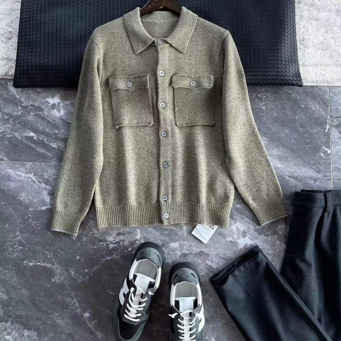 BC Italian new old money style lapel knitted sweater casual solid color long-sleeved cardigan jacket