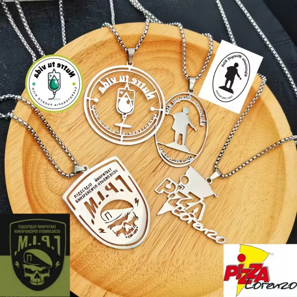 Personalisierte Herren-Anhängerkette mit Firmenlogo, Edelstahl, dicke Kette, Geburtstagsgeschenk