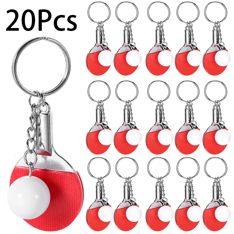 20 pçs 3d mini bola de ping pong raquete pingente tênis de mesa chaveiro acessórios para saco chave