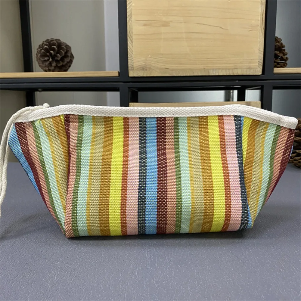 Cotton Zip Pouch 2024 Fashion Stripe Canvas Cosmetic Bag Handheld Cloth Bag