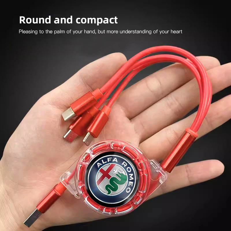 3 في 1 كابل بيانات قابل للسحب USB Type-C شاحن سيارة رئيس اكسسوارات السيارات ل ألفا روميو 4C 159 166 جوليا جيوليتا 156 147 GT #3