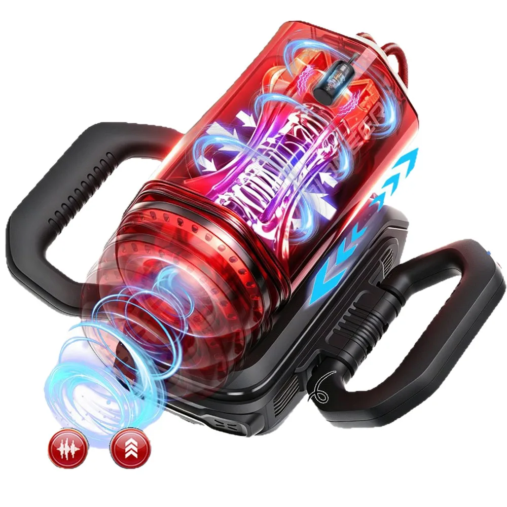 Fully Automatic Male Masturbator Cup 9 Modes Sucking Vibrating Thrusting TPE Electric Hands-Free Stroker with Handle for Men