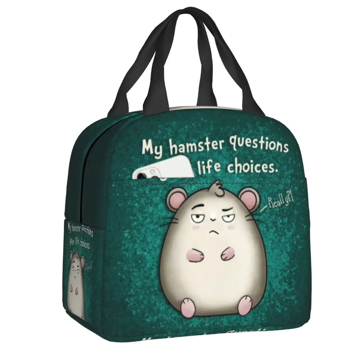 Hamster Peeping Through Hole In Brown Cardboard Insulated Lunch Bags for Women Resuable Cooler Thermal Bento Box School