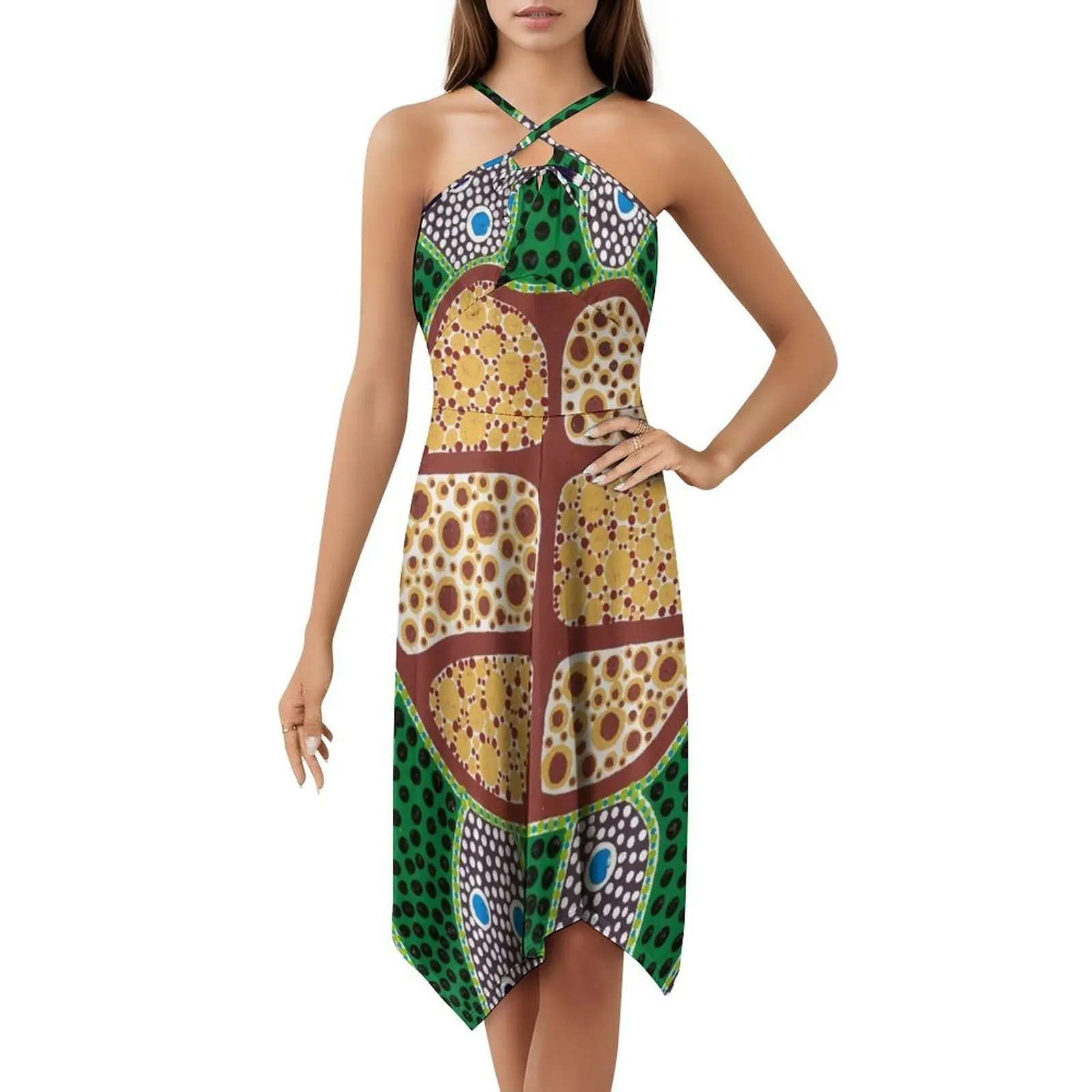 فستان بوهيمي بدون أكمام على شكل سلحفاة خضراء للنساء مطبوع عليه فساتين حفلات الشاطئ ملابس نسائية ريميارتية #5