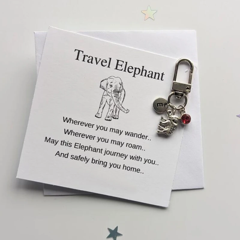 Travel Eephant, Elephant Keychain, Personalised Birthstone Elephant Bag Charm, Birthday Gift Idea For a Friend, Good Luck Charm