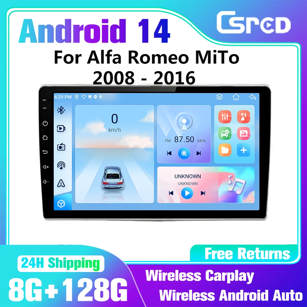 Csred  Android14 Auto Radio For Alfa Romeo Mito 2008 - 2016 car Radio player multimedia GPS navigation wireless Carplay Auto BT