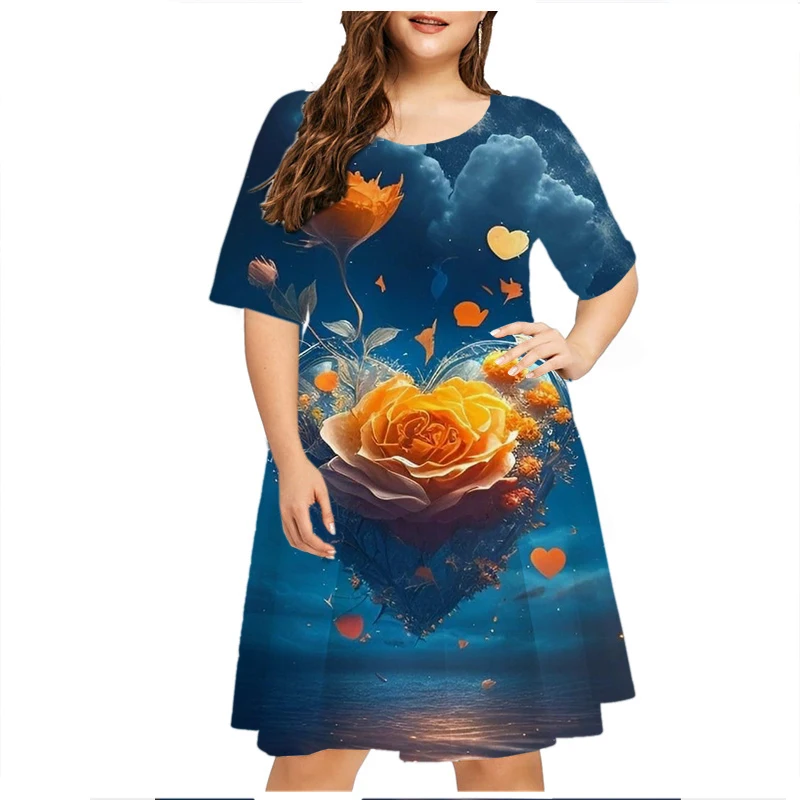 Vestido con estampado Floral de limón y copa de cristal para mujer, de talla grande ropa holgada, informal de manga corta para fiesta, verano, 2023