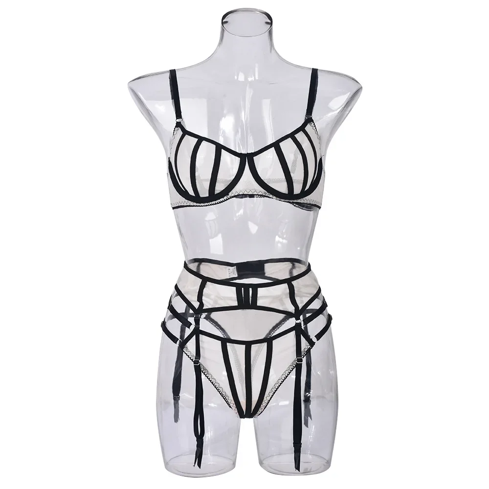 

Sexy Lingerie Transparent Tulle Underwear Seamless Bra Kit Outfit Sheer Lace Garter Thong Luxury Fine Set