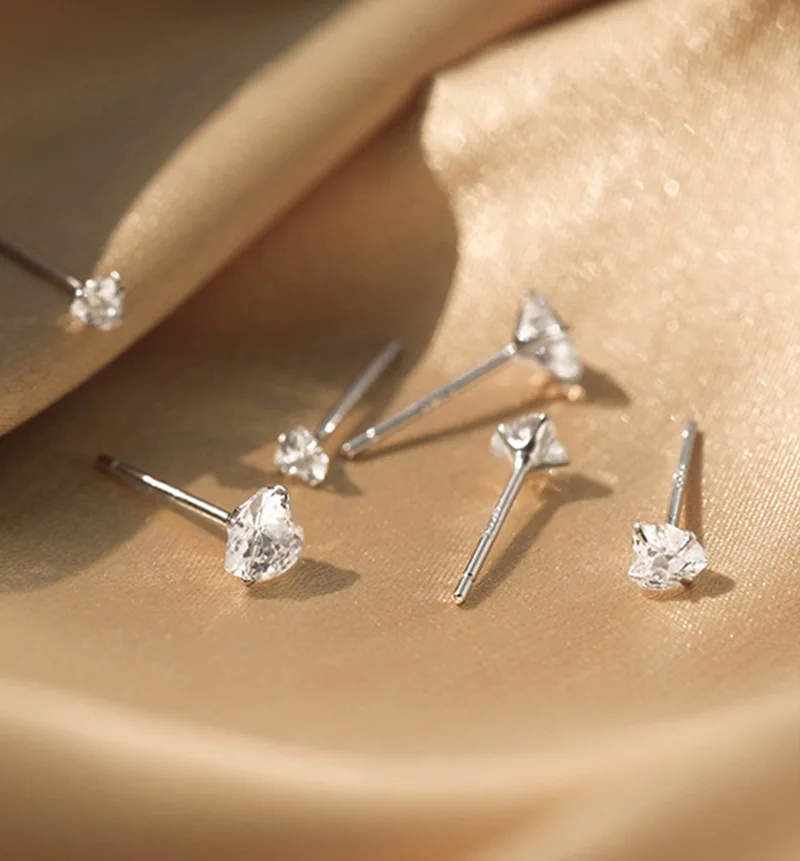 925 Sterling Silber 4/5/6mm Herz-Piercing-Ohrstecker für Frauen, Verlobung, eleganter, luxuriöser Qualitätsschmuck im Großhandel – Detail 10
