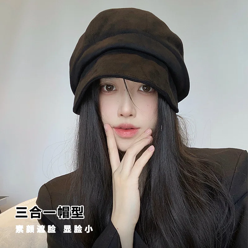 

Woman Beret Autumn Winter Windproof Big Head Circumference Fisherman Hat Fashion Temperament Versatile Good-Look Hat Wholesale