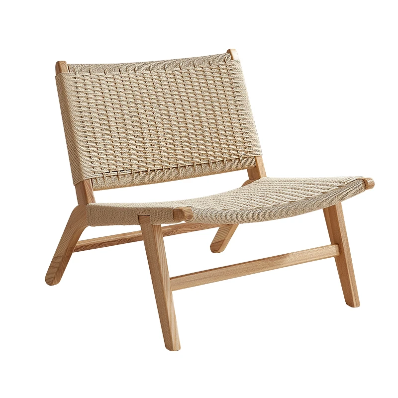 Japanese solid wood balcony lounge chair three-piece designer single woven sofa chair