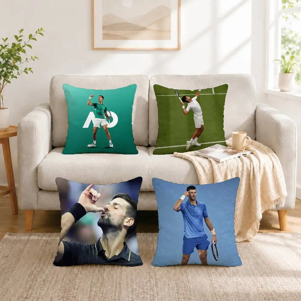 Funda de almohada con estampado de doble cara de Novak Djokovic, superestrellas del tenis, para dormitorio, mesita de noche, sofá, funda de cojín, regalo