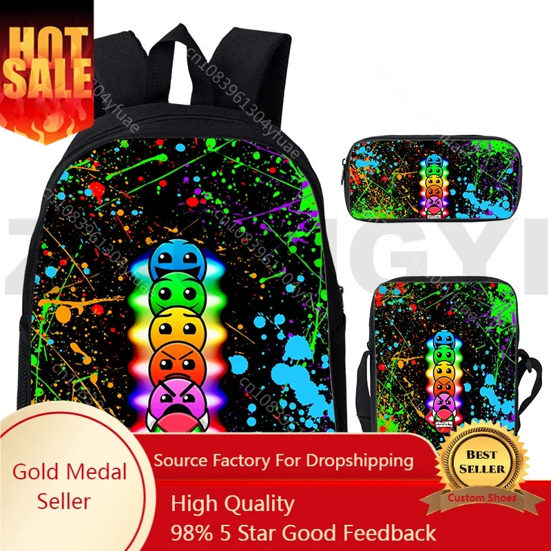 Popular Angry Geometry Dash 3D Backpacks Teens High Street School Bags 3 Pcs/Set Large Capacaity Rucksacks Fashion Travel Bag