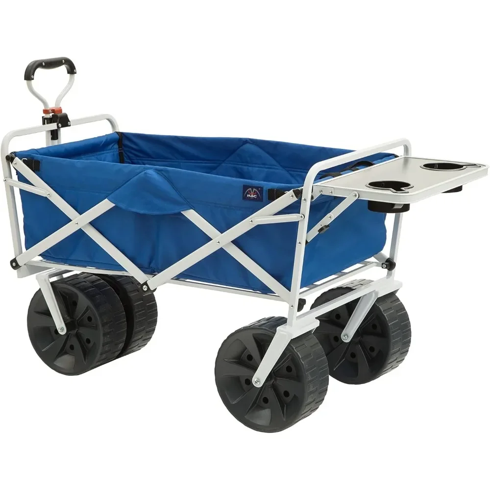 

All Terrain Beach Wagon with Side Table|Heavy Duty Collapsible Folding Cart with Large Wheels for Beach Day, Picnic, Camping