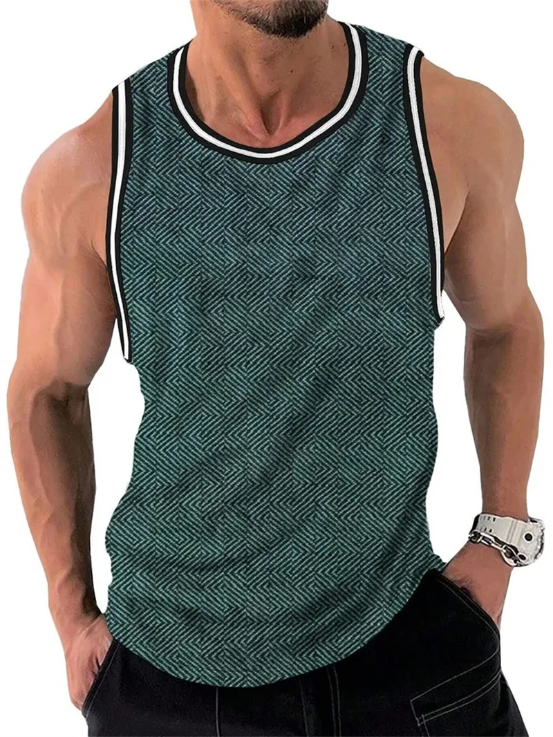 Herren Retro ethnischen Druck Rundhals ausschnitt Tank Top Textur Plaid Streifen 3D Weste Mode Straße ärmellose atmungsaktive Casual Sport Tops