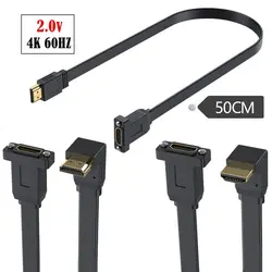 Flat HDMI Compatible Version 2.0 Male Female Extension Cable With Fixed Screw Hole Chassis Panel Cable Support 4K 60Hz