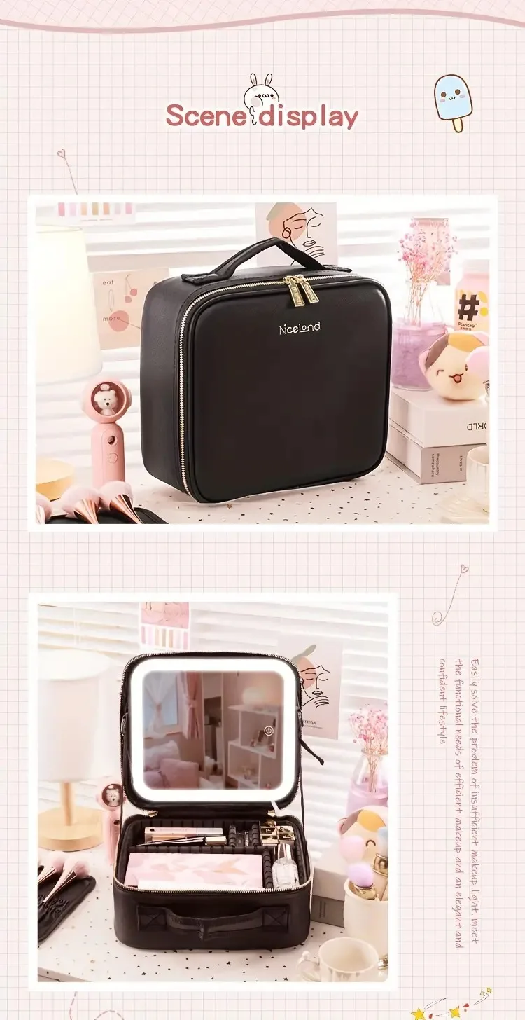 3-farbige tragbare Reise-Make-up-Tasche mit Spiegel und wiederauf ladbarer LED-Licht-wasserdicht, ohne Duft und Lithium-Batterie – Detail 9