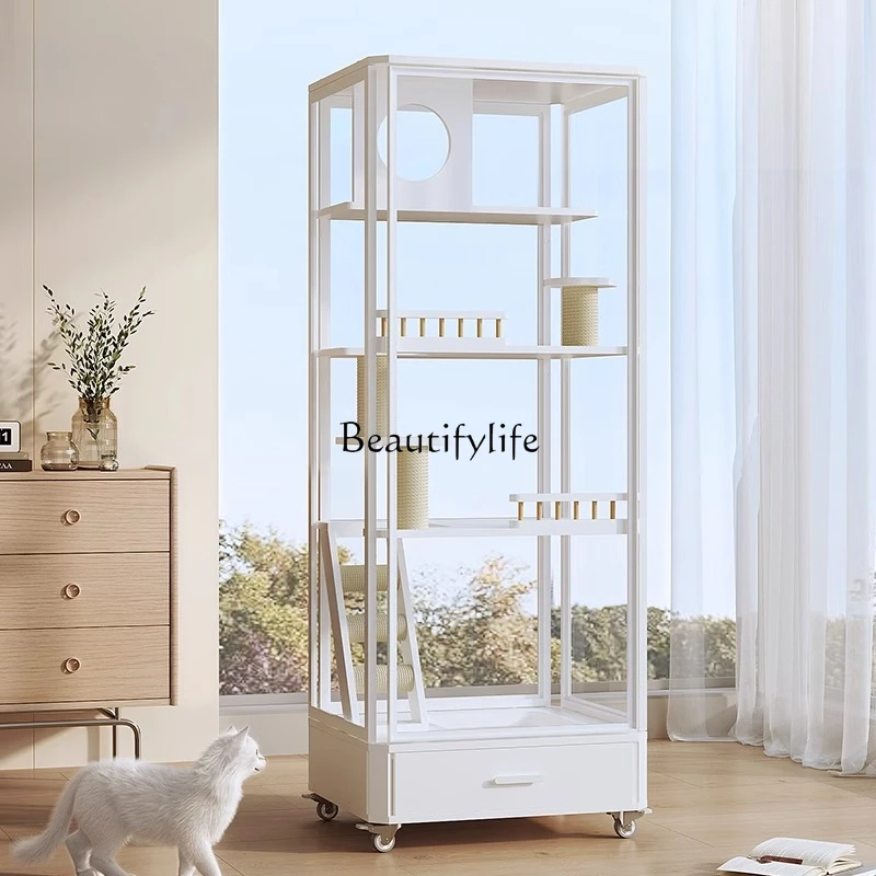 

Glass cat villa does not occupy an area of household transparent cage, litter basin, panoramic cat cabinet integrated