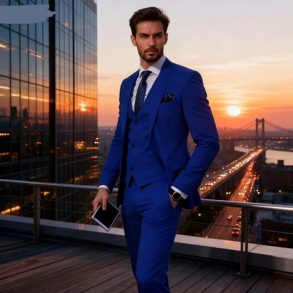 

Men's Fitted 3-Piece Dinner Wedding Tuxedo Two-Button Notch Lapel Jacket Vest And Pants for Formal Occasions