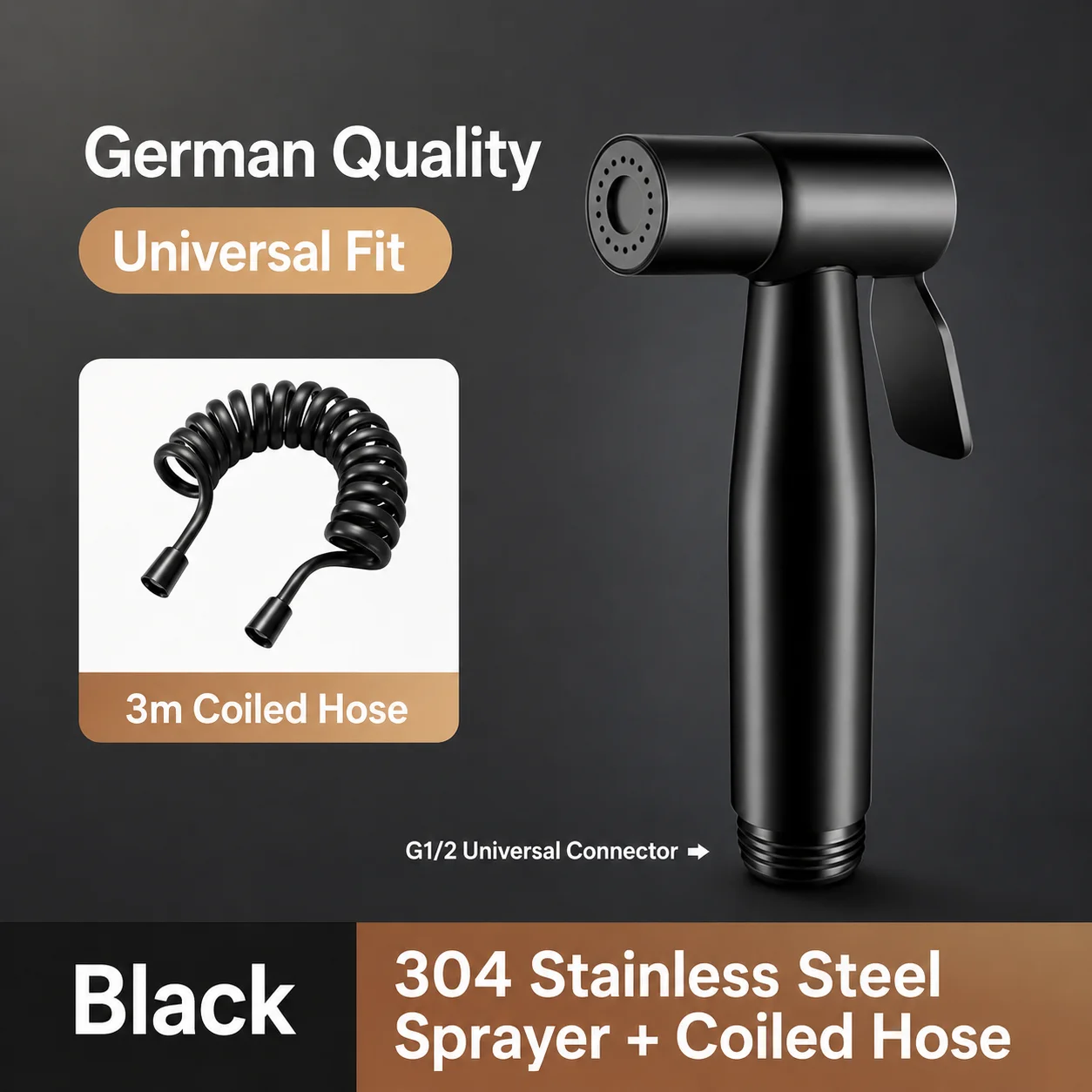 304 Edelstahl Bidet-Sprühgerät Hochdruck-Handbrause Toiletten-Shattaf-Sprühpistole für Badezimmerreinigung und Tierwäsche G1/2 Anschluss