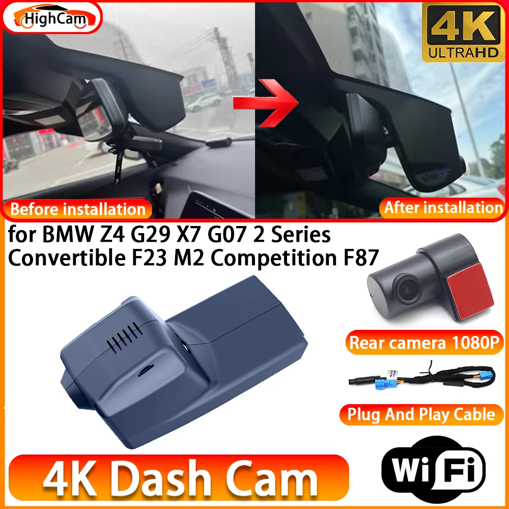 Cámara DVR 4K OEM para BMW Z4 G29 X7 G07 Serie 2 Convertible F23 M2 Competition F87, Cámara Delantera y Trasera con WiFi, Grabador de Video