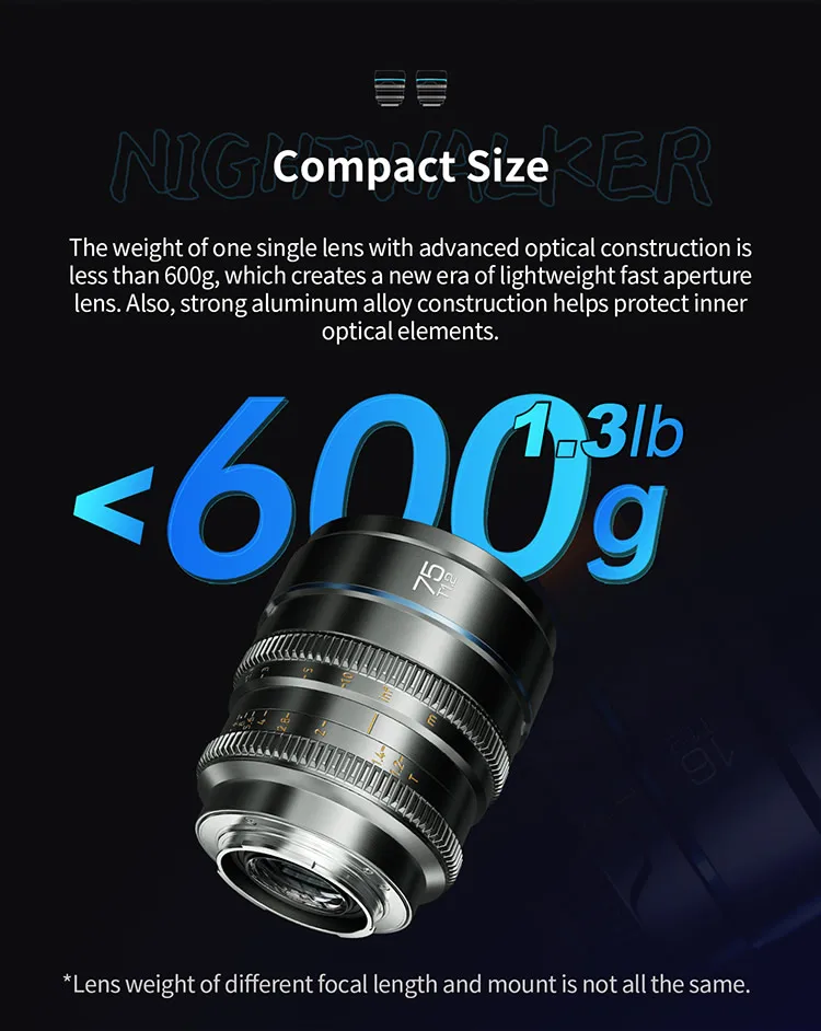 SIRUI Night Walker T1.2 S35 Cine-Objektiv 16mm, 24mm, 35mm, 55mm, 75mm Große Blendenöffnung Manuelles Fokus-Objektiv – Detail 9
