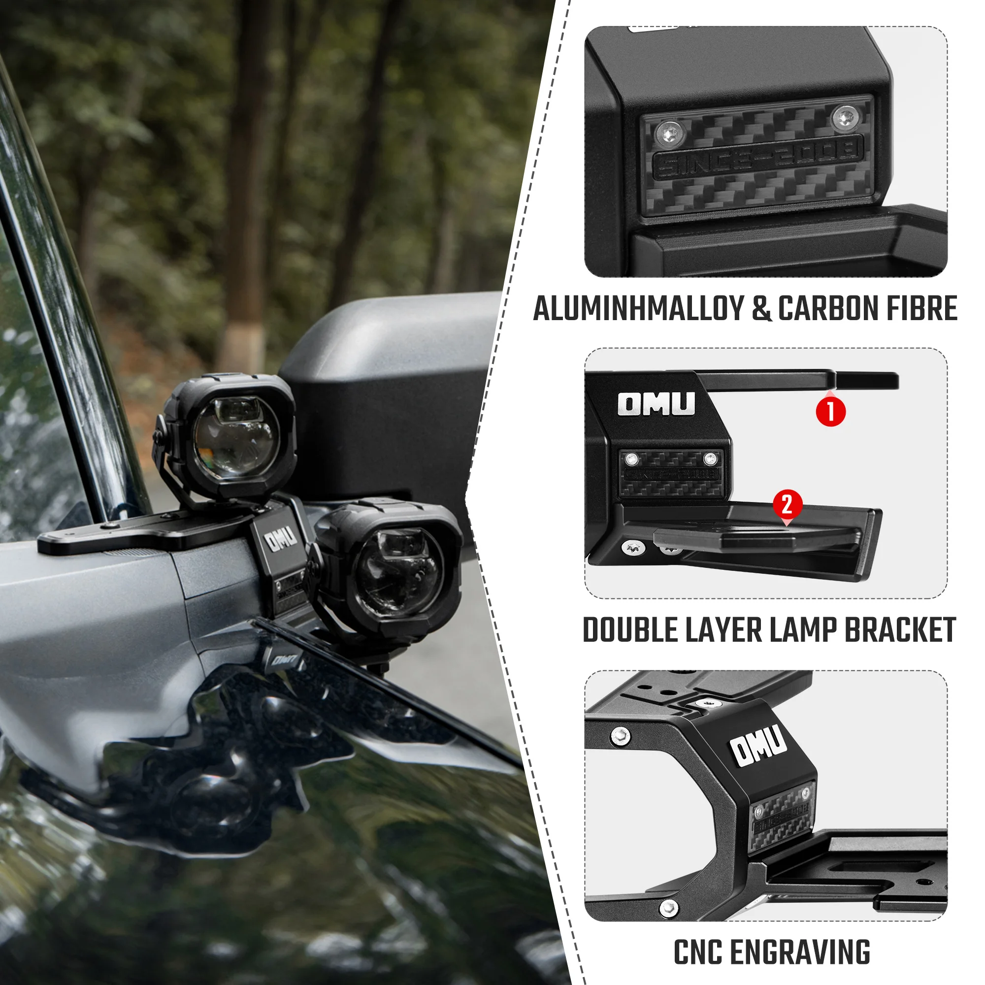 OMU 4x4 A-عمود طبقة مزدوجة الأضواء المساعدة تصاعد بين قوسين للطرق الوعرة LED الضباب الخفيف لفورد برونكو/برونكو رابتور