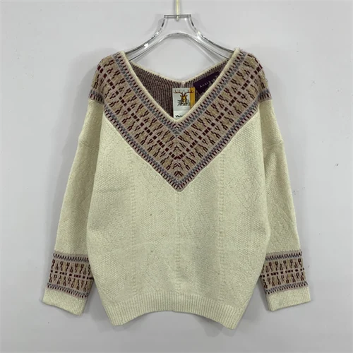 Vintage Nordic Sle Color Blo Sweater ex Long Sve round Ne Knitwear Warmth Heat Fem M Spring Autumn Winter