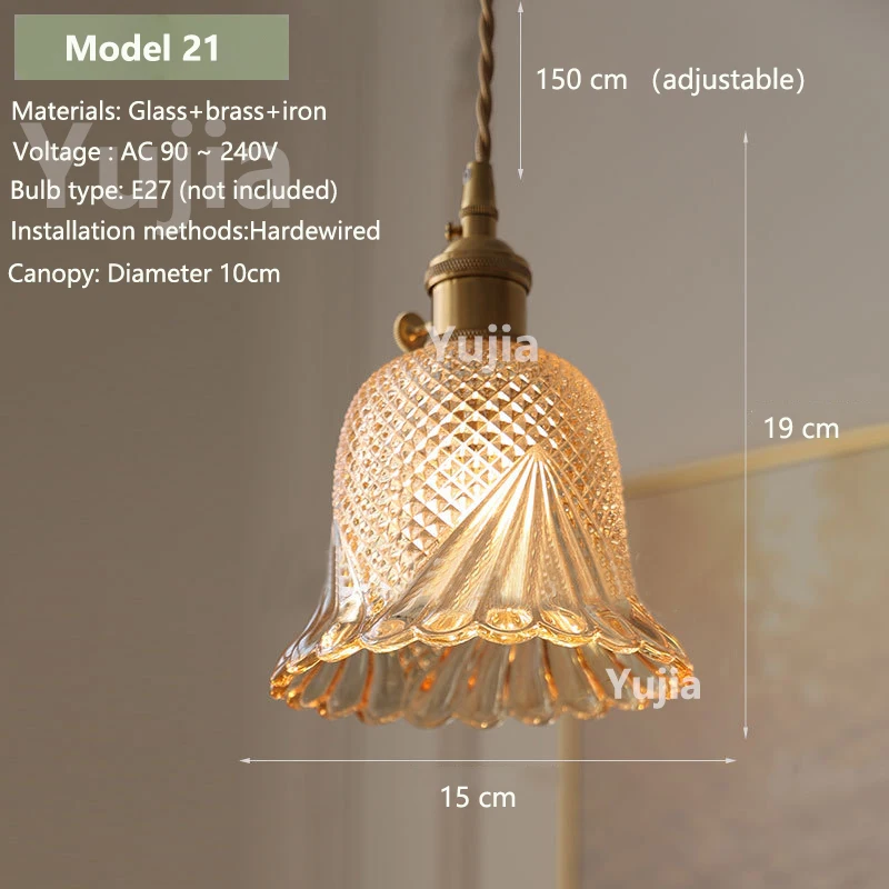 Hanglamp in meerdere stijlen Amberglas Lmapshade Messing Vintage bedlampje Verstelbare hanglamp Keukeneiland Eetkamer