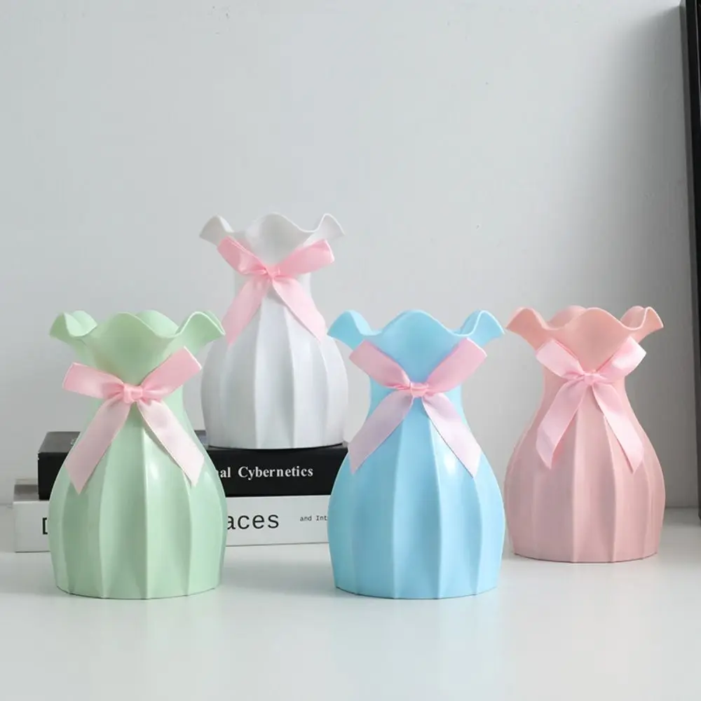 Plastic Plastic Colored Vase Break-resistant No Burr Handcrafted Flower Pot Macaron Color Potted Container Ornaments Desk