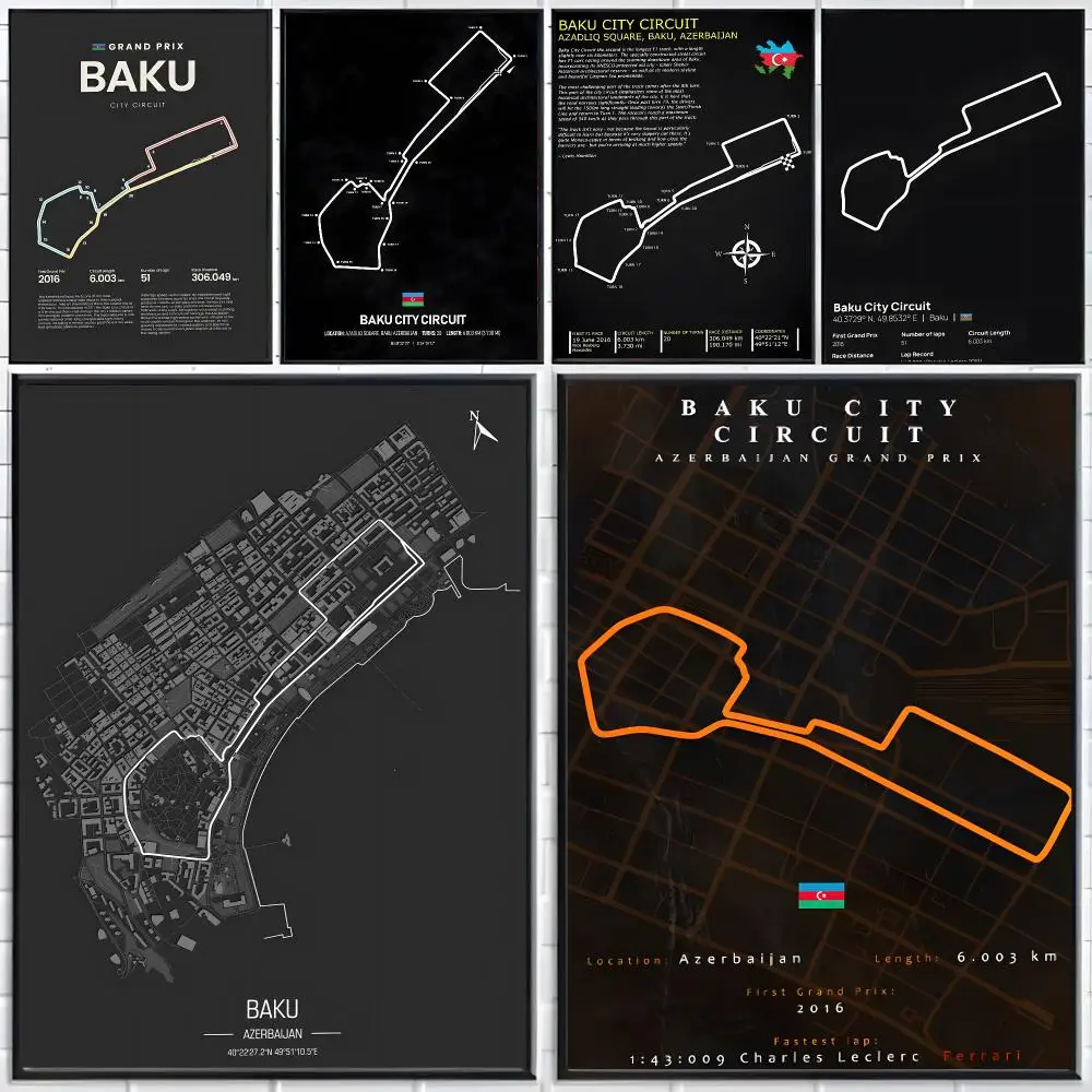 Racing Landmark B-Baku City Circuit Poster Distinct Home Decor Concepts Chic Indoor Art Pieces