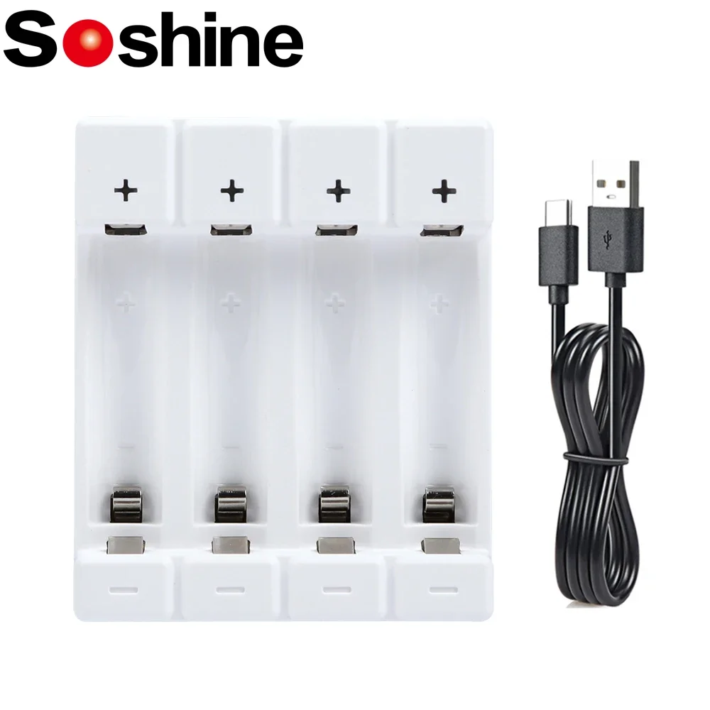 Soshine Smart White 1.5V Li-ion Battery Charger 1.5V Li-ion AA AAA Rechargeable Batteries Charger Type-C USB for 2A 3A Charger