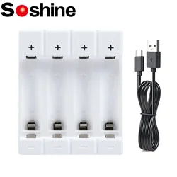 Soshine Smart White 1.5V Li-ion Battery Charger 1.5V Li-ion AA AAA Rechargeable Batteries Charger Type-C USB for 2A 3A Charger